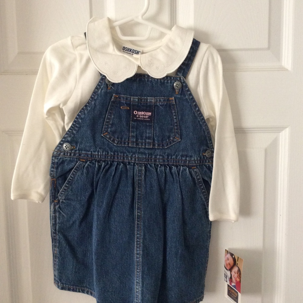 NWT Jean Dress Overalls White Collared T-shirt